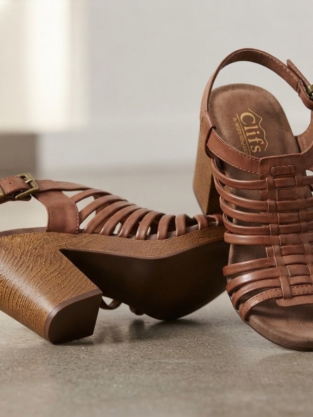 Cliffs by White Mountain Brown Strappy Block Heel Sandals